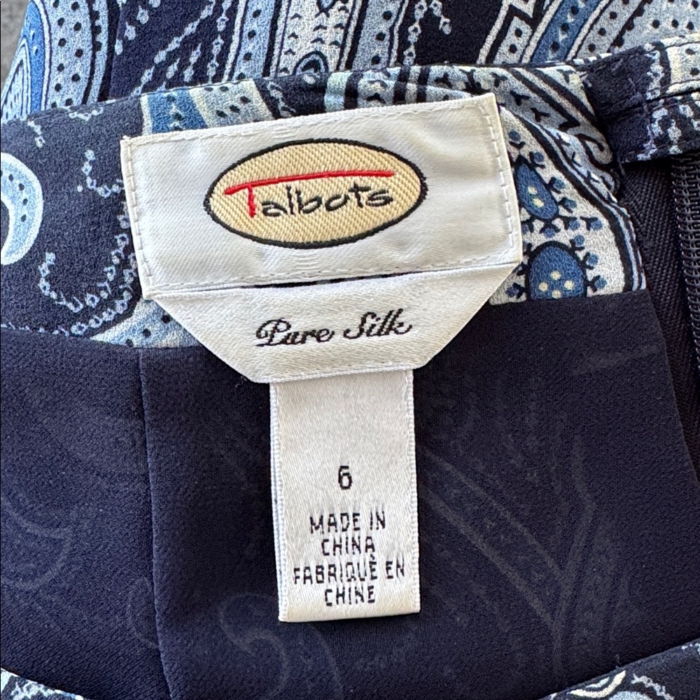 Vintage Talbots Pure Silk blue paisley print midi length skirt size 6 - Picture 10 of 13